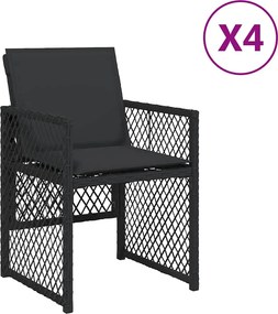 vidaXL Scaune de grădină cu perne, 4 buc., negru, poliratan