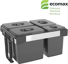 Cos gunoi incorporabil Free Jazz 60 Ecomax, colectare selectiva, gri antracit, 1 x 7 l + 3 x 15 l L:469 mm; A:555 mm; H:545 mm, Polipropilena, 600 mm,