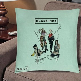 Perna Personalizata K-pop BLACKPINK Fotografie Grup Autografe Toate Membre, 40x40 cm, Verde Menta, Husa Detasabila, Perna Inclusa, BEKZ®