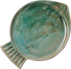 Farfurie verde, din ceramica, in forma de peste, Varia