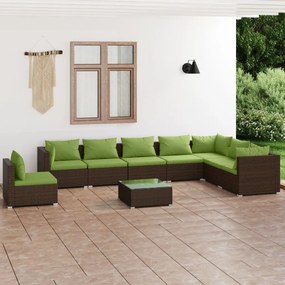 3102380 vidaXL Set mobilier de grădină cu perne, 9 piese, maro, poliratan