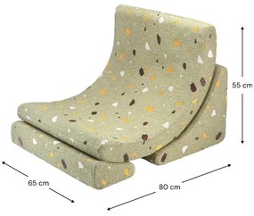 Fotoliu de copii verde cu tapițerie din țesătură bouclé/cu tapițerie din chenille Terrazzo Moon – Wigiwama