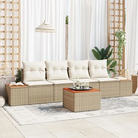 vidaXL Set canapea de grădină modular cu 5 piese și perne, bej, din poliratan și acacia