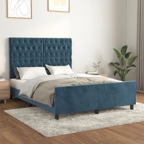 3125938 vidaXL Cadru de pat cu tăblie, albastru închis, 140x190 cm, catifea