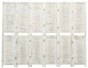 Separator cameră cu 6 panouri, alb antic, 215x166 cm, lemn