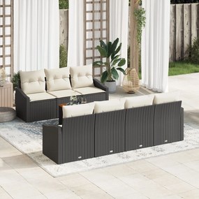 vidaXL Set canapele de grădină 8 piese cu perne, din ratan și poliester negru, cu acacia