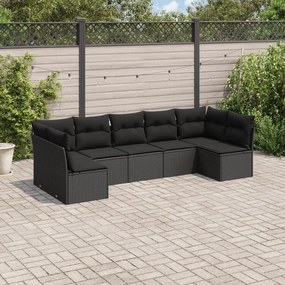 3249264 vidaXL Set canapele de grădină cu perne, 7 piese, negru, poliratan