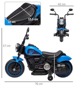 Motocileta Electrica de 6V, Roti de Antrenament, Baterii, un Singur Buton de Pornire, Pedala, Far, 18-36 luni, Albastru HOMCOM | Aosom RO