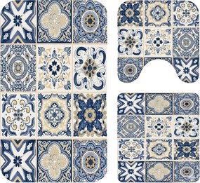 Set covoare baie antiderapante, 3 piese, model ceramic decorativ