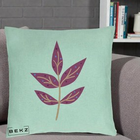 Perna Decorativa Ramura Botanica Mov, 40x40 cm, Verde Menta, Husa Detasabila, Perna Inclusa, BEKZ®