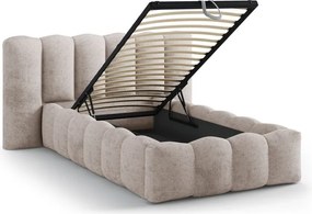 Pat maro deschis tapițat cu spațiu de depozitare cu somieră 90x200 cm Lupine – Micadoni