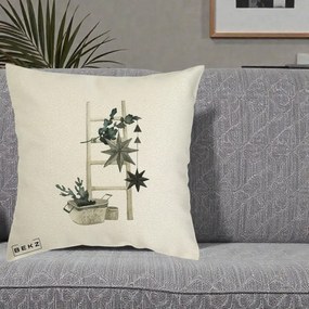 Perna Decorativa Scara Scandinavica cu Stele, 40x40 cm, Ecru, Husa Detasabila, Perna Inclusa, BEKZ®