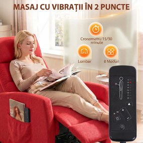 HOMCOM Fotoliu Masaj Reclinabil Manual 160° din Chenille cu Suport Picioare, Telecomandă, Buzunare, Roșu Vin | Aosom Romania