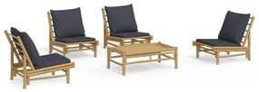 3156486 vidaXL Set mobilier de grădină cu perne gri închis, 5 piese, bambus