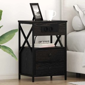 vidaXL Dulap de noapte cu sertar 2 pcs Stejar negru 40 x 31 x 60 cm