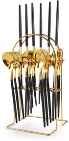 Set tacamuri portugheze, din inox 24 piese, cu suport, TRENDY’S, negru-gold