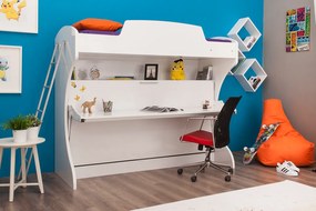 Pat rabatabil suprapus cu birou diva academy bunk (85x190) si (90x190) - alb mat