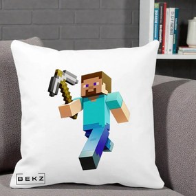 Perna Personalizata Minecraft Steve cu Tarnacop, 40x40 cm, Alba Mata, Husa Detasabila, Perna Inclusa, BEKZ®