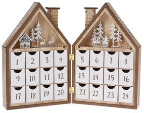 Calendar de Advent din lemn cu LED-uri Casa de Crăciun, 8x LED, 19 cm, 2x AAA