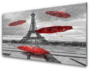 Tablou pe sticla Turnul Eiffel Umbrela Arhitectura Gri Roșu