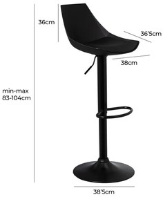 Scaune de bar negre cu înălțime ajustabilă 2 buc. din imitație de piele (înălțime șezut 56,5 cm) – Casa Selección