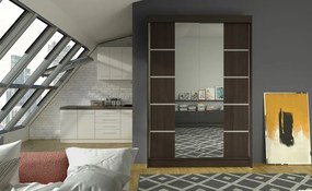 Dulap Dormitor Genua ADRK 120 x 200 cm cu Uși Glisante și Oglindă | Design Modern | Spații de Depozitare Generoase (Culoare: Negru / Alb)