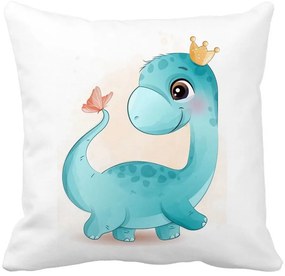 Perna Decorativa Patrata Blue Baby Dinozaur, 40x40 cm, Alba, Mata, Husa Detasabila, Burduf