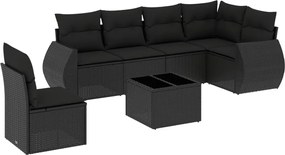 vidaXL Set canapele de grădină cu perne, 7 piese, negru, poliratan