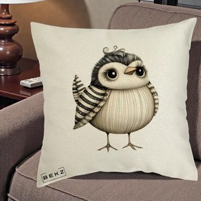 Perna Decorativa Pui Elegant Alb-Negru, 40x40 cm, Ecru, Husa Detasabila, Perna Inclusa, BEKZ®