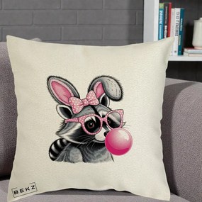 Perna Decorativa Raton cu Urechi de Iepure si Guma de Mestecat, 40x40 cm, Ecru, Husa Detasabila, Perna Inclusa, BEKZ®