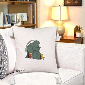 Perna Personalizata Fullmetal Alchemist Alphonse cu Pisici, 40x40 cm, Bej cu Franjuri, Husa Detasabila, Perna Inclusa, BEKZ®