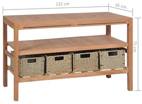 Dulap de chiuveta cu 4 cosuri, 132x45x75 cm, lemn masiv de tec 132 cm
