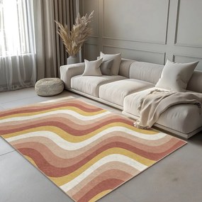 Covor tip traversă galben ocru-roz prăfuit lavabil 80x200 cm Creamy Strawberry Swirl – Mila Home