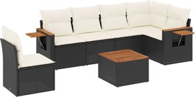 vidaXL Set canapele de grădină cu perne, 7 piese, negru, poliratan