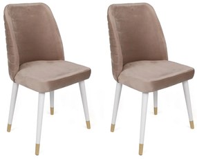 Set 2 scaune haaus Hugo, Bej/Alb/Auriu, textil, picioare metalice
