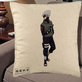 Perna Personalizata Naruto Kakashi Hatake Portret Complet, 40x40 cm, Bej, Husa Detasabila, Perna Inclusa, BEKZ®