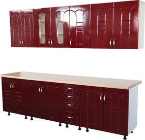 Bucatarie Zebra 260 cm din MDF Rosu Tulip cu blat termoizolant imitatie artar