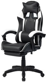 Scaun gaming, masaj în perna lombară, suport picioare, PU, Negru/Alb