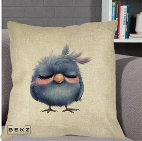 Perna Decorativa Pui Adormit Albastru, 40x40 cm, Crem, Husa Detasabila, Perna Inclusa, BEKZ®