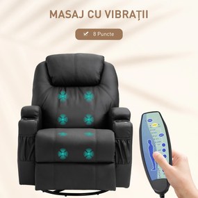 HOMCOM Fotoliu cu 8 Puncte de Masaj, 5 Modalități și 2 Intensități, cu Suport pentru Picioare, 84x92x109 cm, Negru | Aosom Romania