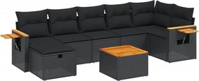 vidaXL Set mobilier de grădină cu perne, 8 piese, negru, poliratan
