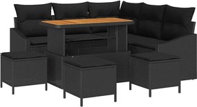 vidaXL Set de canapele pentru grădină cu pernă 9 pcs Negru poliratan