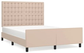 3125572 vidaXL Cadru de pat cu tăblie, cappuccino, 140x190 cm, piele ecologică