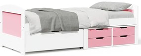 vidaXL Pat de zi cu 5 sertare fără saltea „IRUN” alb și roz 90x200 cm