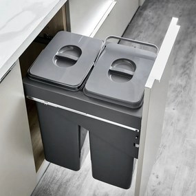 Cos gunoi incorporabil Front 45 Ecomax, cu extragere automata, colectare selectiva, gri antracit, 2 x 26 l Polipropilena Metal, 450 mm, L:410 mm;