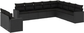 vidaXL Set canapele de grădină cu perne, 10 piese, negru, poliratan