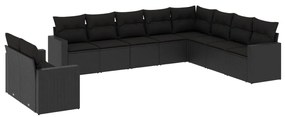 3219155 vidaXL Set canapele de grădină cu perne, 10 piese, negru, poliratan