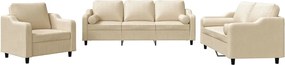 vidaXL Set de canapele cu perne, 3 piese, crem, textil