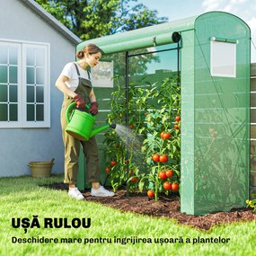 Outsunny Seră de balcon cu ușă rulabilă și 2 ferestre din plasă, seră pentru legume cu structură din oțel și husă PE, 200x75x188 cm, verde | Aosom Romania