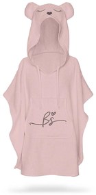 Prosop din fibra de bambus cu gluga si buzunar pentru bebelusi si copii, Poncho Teddy, Sepia Rose, 73x58 cm